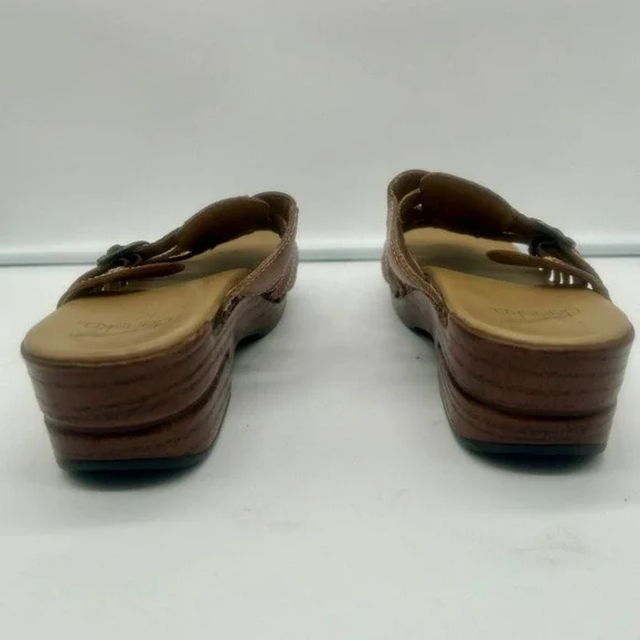 Dansko Marion Wedge Sandal Shoe Women 40 9.5-10 Brown Buckle Strappy Leather - Picture 6 of 11